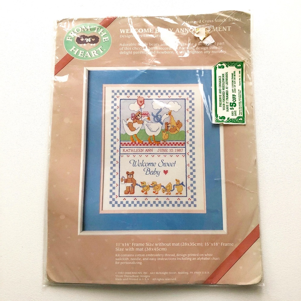 VTG Dimensions Baby Announcement Cross Stitch Kit